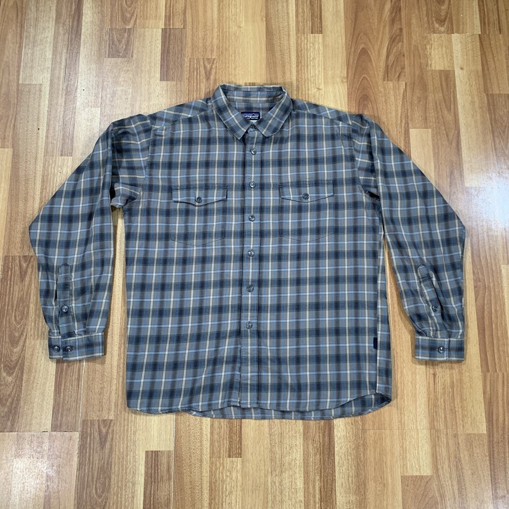 Patagonia Flannel Shirt Mens Medium Organic Cotton Brown Button Up Outdoor